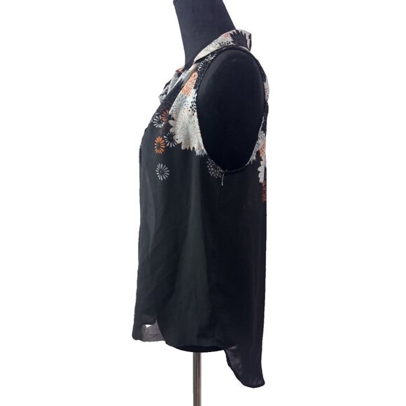 H&M BLACK ORANGE SHEER FLORAL 100% POLYESTER SLEEVELESS SHIRT TANK BLOUSE TOP 8 - Picture 2 of 12